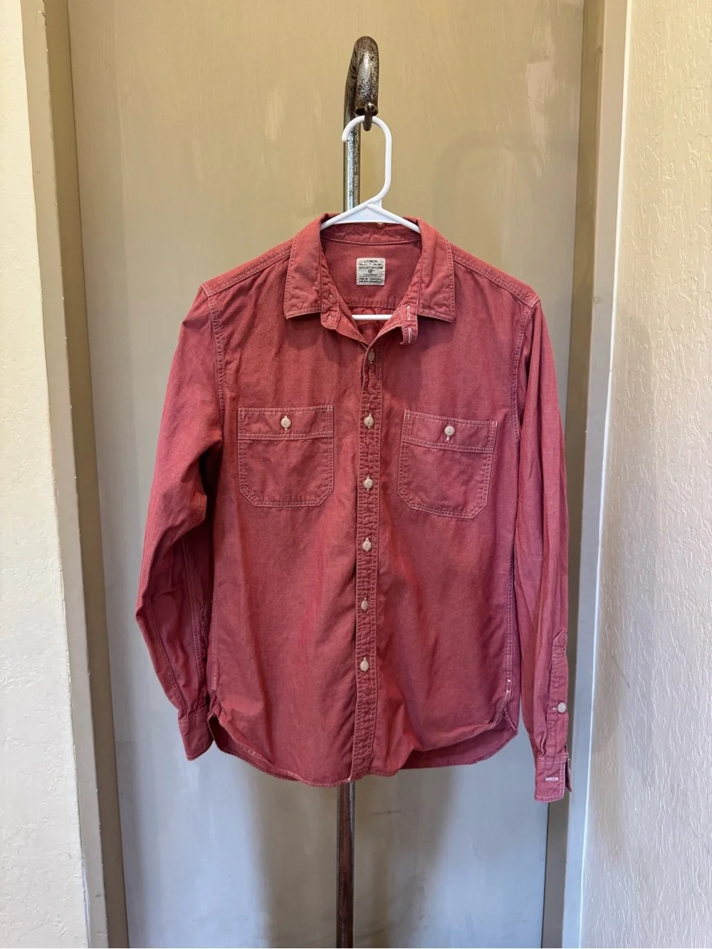 J.Crew Chambray Button Up Shirt Men’s Small 100% Cotton Red Workwear Casual